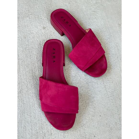 Zara Women's Trafaluc 2811 Pink/Red Velvety Open Toe Heel Sandals EU 40 | US 10 - Picture 1 of 6
